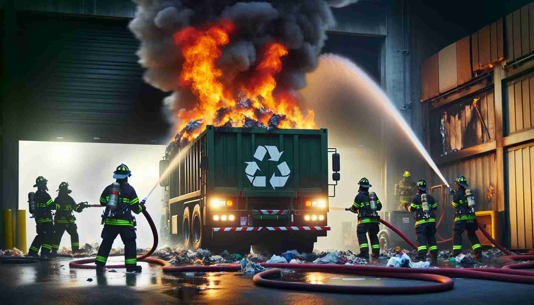 Flames Erupt from Recycling Truck! Quick Action Saves the Day.